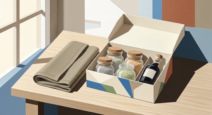 A gift-ready trio of artisanal sea salts with a premium linen towel, arranged for a summer hostess gift.
