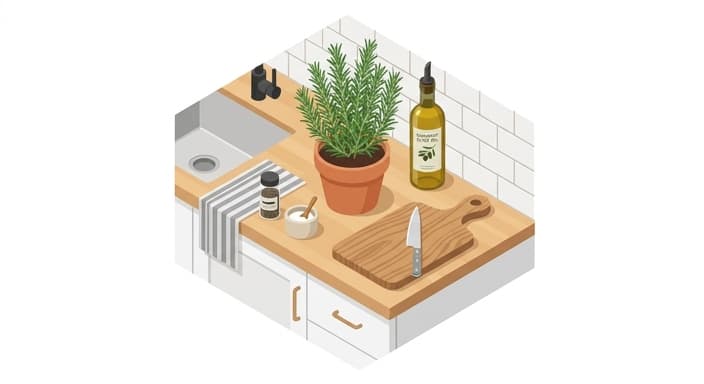 A potted rosemary herb ready to be used in future cooking.