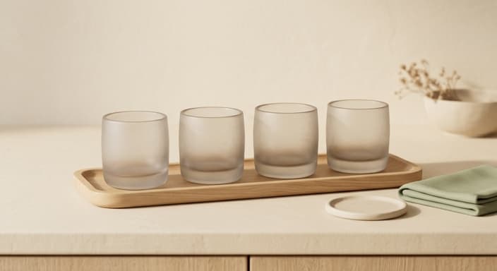 A sturdy set of heavy glass tumblers arranged as a ready-to-gift host present.