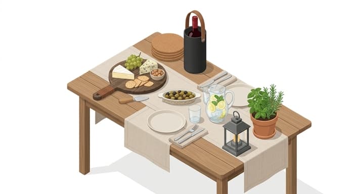A curated outdoor host gift setup with tactile, premium items arranged for impact.