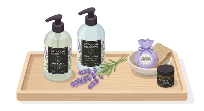 A calming post-party self-care gift set with lavender-scented hand soap and lotion.