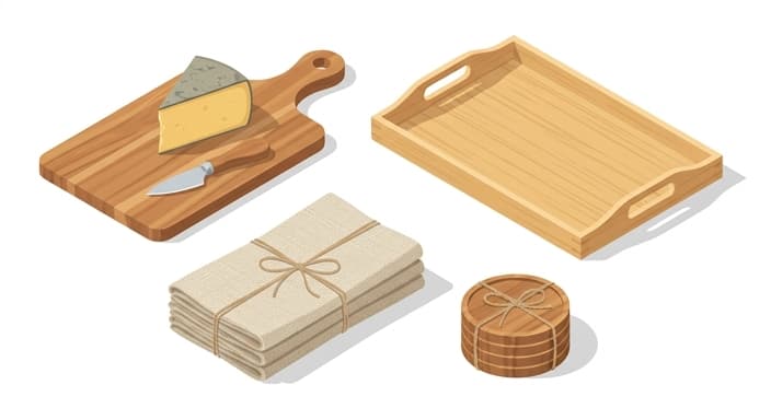 A curated display of upgrade-worthy entertaining staples in bamboo, acacia wood, and linen.