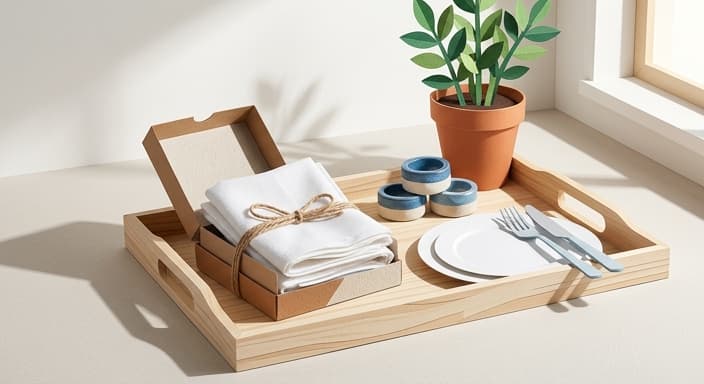 A compact linen napkin set, neatly folded and tied, making a chic, practical hostess gift.