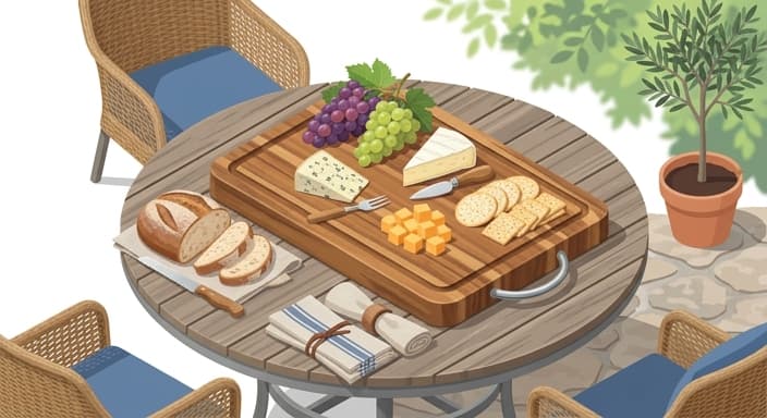 A versatile cutting board serves as both prep surface and presentation platter for summer entertaining.