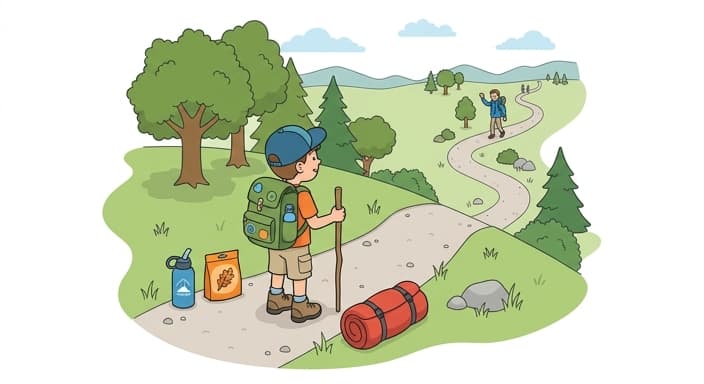 Gear ready for a family-friendly outdoor hike.