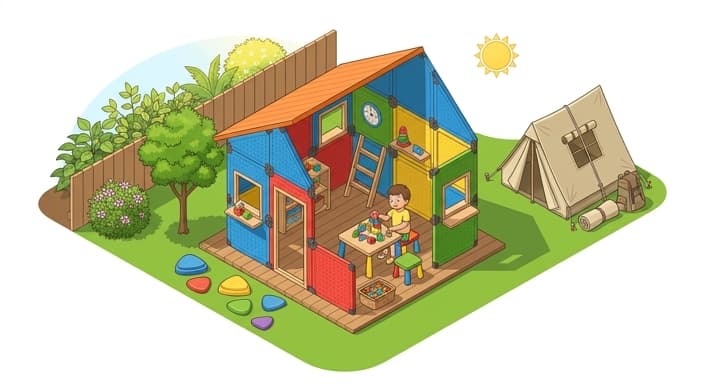 A child enjoys a self-built outdoor play space, embodying autonomy in the great outdoors.
