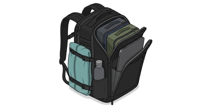 Rugged carry-on backpack with visible packing cubes and a laptop sleeve for organized summer travel.