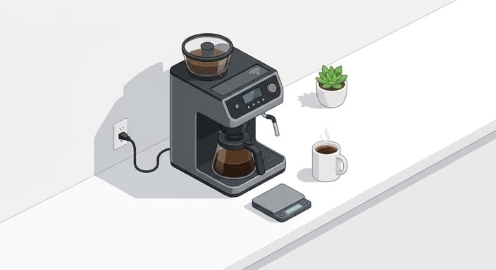 A minimalist wifi-enabled coffee station ready for daily rituals.