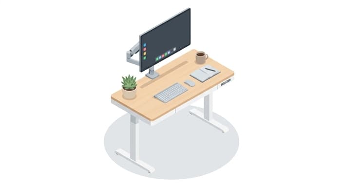 Ergonomic home workspace with an adjustable monitor arm and tidy desk setup.