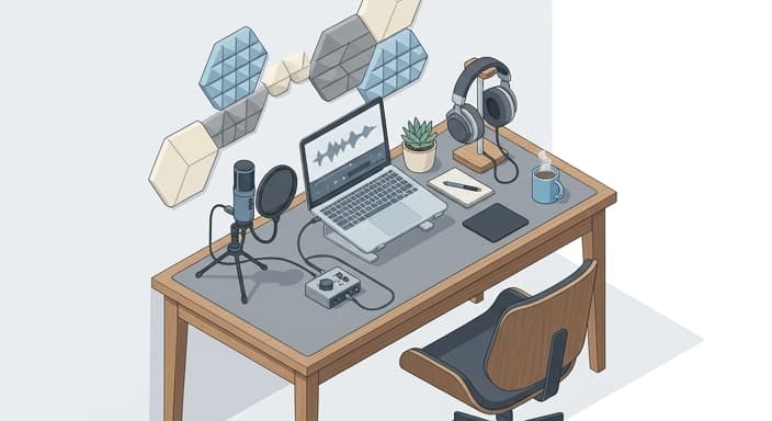 A focused workspace with premium audio gear for clear calls and deep work.