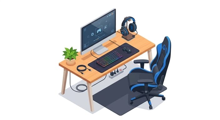 A teen's desk shows a premium gaming headset paired with a clean, organized setup.