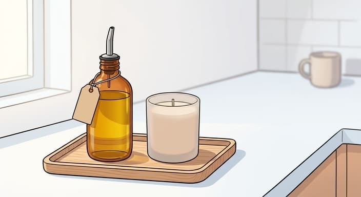 Premium finishing oil and a simple scented candle presented as a practical, thoughtful hostess gift.