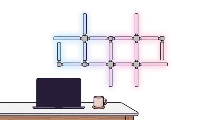 A modular LED light-bar wall backdrop glows softly in a teen room.