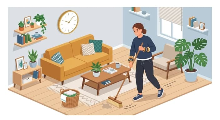 A mom in motion wearing chic weighted bangles while doing quick household chores.