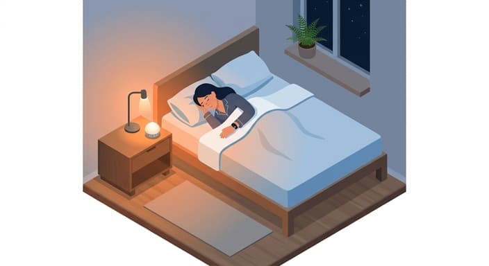 A sleeper wearing a wearable sleep tracker as a nightstand glow illustrates modern sleep tech.