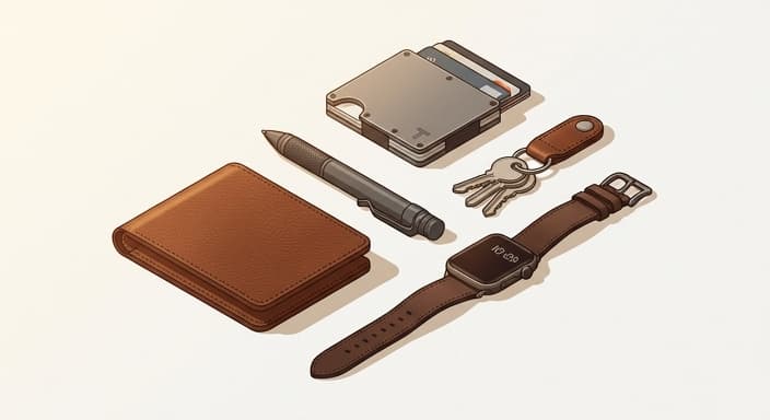A premium Aries-inspired everyday carry lineup showcasing tactile, high-quality materials.