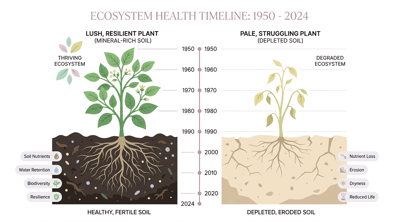 The visual representation of soil mineral depletion over the last seven decades.