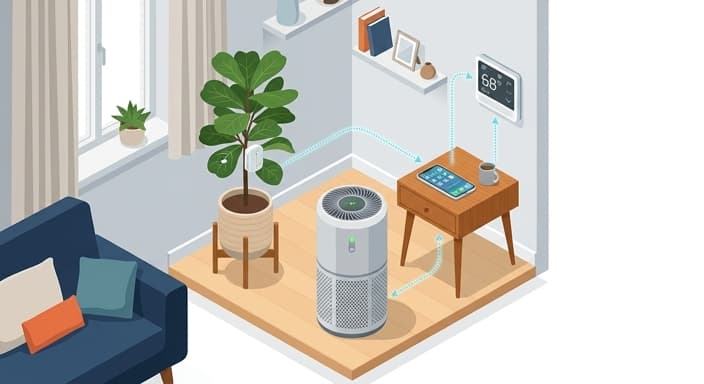Smart air purifier and sensors integrated to automate filtration.