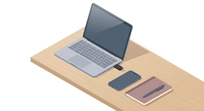 A laptop with a USB security key plugged in, signaling added digital security on the go.