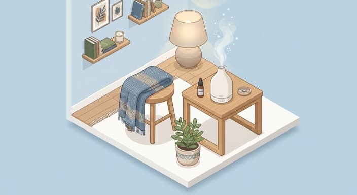 A serene home sanctuary that emphasizes sensory wellness and environmental calm.